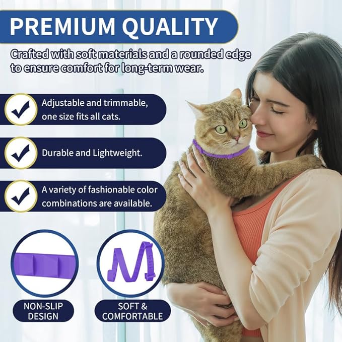 4 Pack Flea Collar for Cats, 32 Months Flea and Tick Prevention for Cats, Waterproof Cat Flea Collar, Natural Cat Flea and Tick Treatment, Adjustable Flea and Tick Collar for Cats Kittens(Grey&Purple)-Mewly Pet