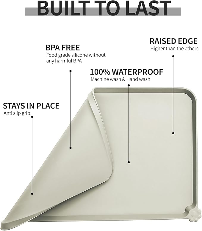 Waterproof Pet Feeding Mat with High Raised Edges, Heavier and Thicker Placemats for Cat Dog Water Bowl with BPA Free, Dogs Cats Food Mats for Messy Drinkers to Prevent Spill and Protect Floors-Mewly Pet