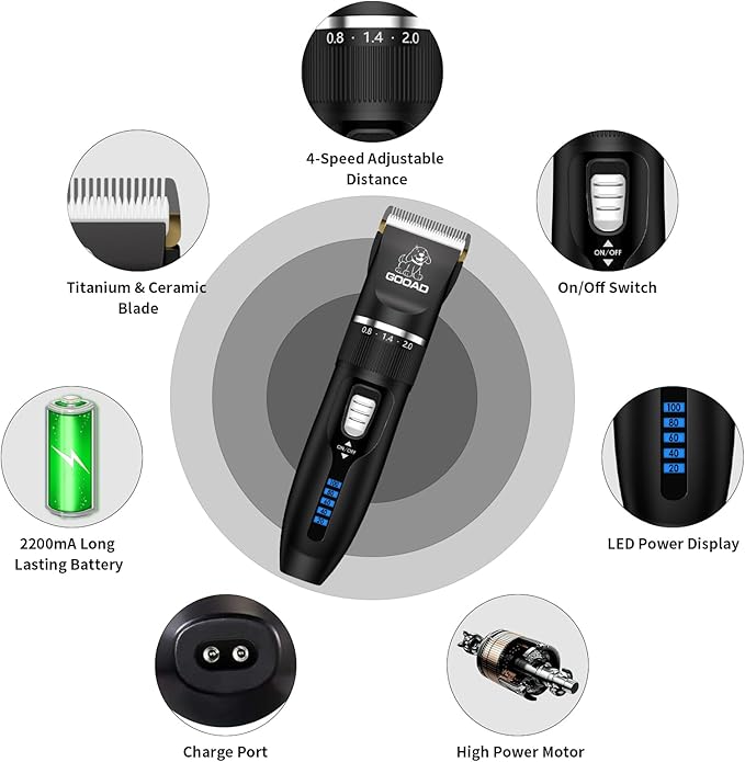 Cat Clippers, Professional Cat Grooming Kit, Cordless Cat Grooming Clippers for Thick Coats, Cat Hair Trimmer, Low Noise Cat Shaver Clippers, Quiet Pet Hair Clippers Tools for Cats Dogs (Black)-Mewly Pet