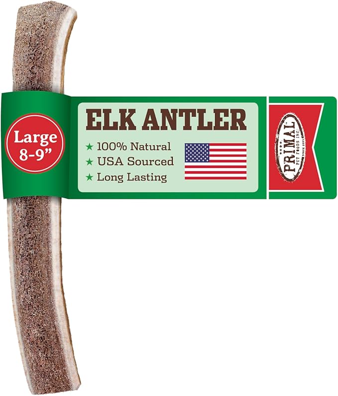 Primal Antlers for Dogs, Grade A Split Elk Antlers for Large Canines 30-45 lb, Natural Chews for Aggressive Chewers, Naturally Shed, Long Lasting Dog Bones, 1 ct-Mewly Pet