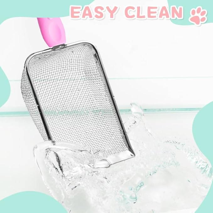 Cat Litter Scoop,Sturdy Litter Cleaner Corner Shovel,2Pcs Stainless Steel Mesh Litter Shovel,Easy to Clean Reptile Terrarium Sand Waste,Beach Shovel(Pink)-Mewly Pet