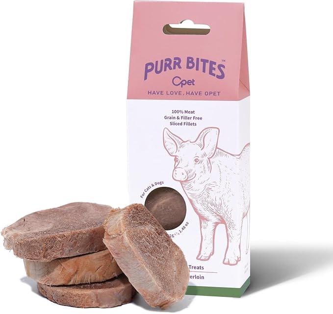 OPET Freeze Dried Cat Treats, Single Ingredient Grain Free High Protein Pet Food for Cats and Dogs, Healthy Training Snacks，Freeze Dried Pork Sliced Fillets (Pork, 1.48 Ounce)-Mewly Pet