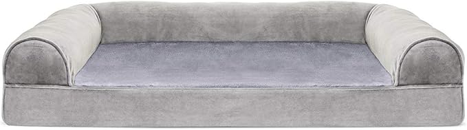 Furhaven Orthopedic Dog Bed for Large/Medium Dogs w/ Removable Bolsters & Washable Cover, For Dogs Up to 55 lbs - Faux Fur & Velvet Sofa - Smoke Gray, Large-Mewly Pet