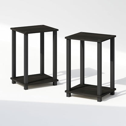 Furinno Simplistic Night Stand Set of 2, 2-Tier Small Nightstand with Open Shelf, Toolless Bedside Table, End Table, Side Table, for Bedroom, Living Room, Espresso