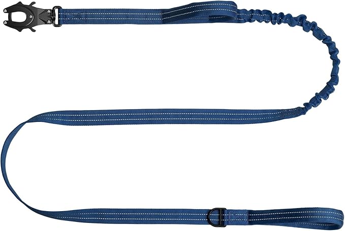 ICEFANG Tactical Dog Leash,K9 Training Walking Bungee Lead with 2 Control Handle,Heavy Duty Quick Release Metal Clasp,for Medium Large Breed (Reflective Blue, 6 FT)-Mewly Pet