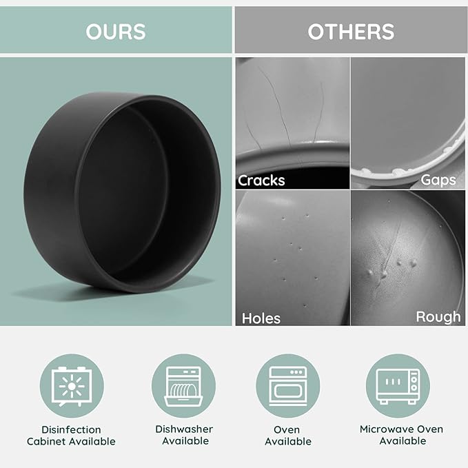 SPUNKYJUNKY Ceramic Dog and Cat Bowl Set with Wooden Stand, Modern Cute Weighted Food Water Set for Small Size Dogs (13.5OZ) & Medium Sized Dogs (28.7OZ) & Cats (1.7 Cups, 2 × Black)-Mewly Pet