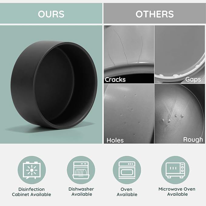 SPUNKYJUNKY Ceramic Dog and Cat Bowl Set with Wooden Stand, Modern Cute Weighted Food Water Set for Small Size Dogs (13.5OZ) & Medium Sized Dogs (28.7OZ) & Cats (3.6 Cups, 2 × Black)-Mewly Pet