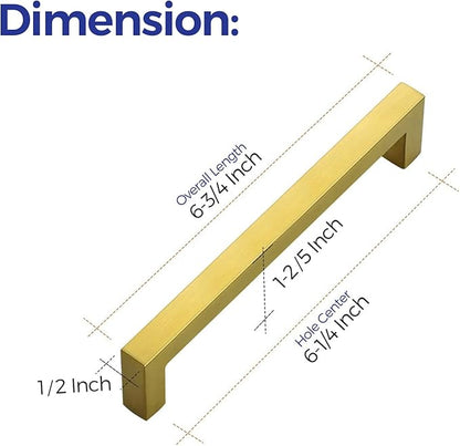 Ravinte 25 Pack 6-1/4 Inch Square Cabinet Handles - Brushed Brass Pulls, Stainless Steel Drawer Pulls, Kitchen Cabinet Hardware