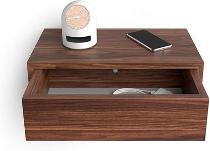 Mobili Fiver, Riccardo Floating nightstand, Walnut, 17.7" x 9.8" x 6.1 ", Melamine-Finished, Modern Bedside Table, End Table, Italian Furniture