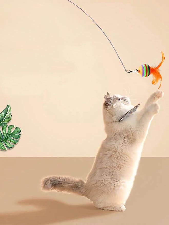 Interactive Cat Feather Toy with Super Suction Cup & Bonus Double-Sided Nano Adhesive – 3 Replaceable Feathers, Bell & Spring Wand – Fun Exercise for Indoor Cats & Kittens (Fly Bird Blue)-Mewly Pet