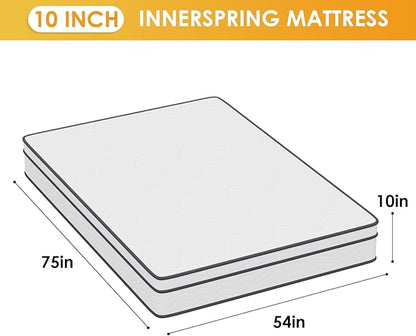 PayLessHere | 10 Inch Full Mattress | Medium Firm Hybrid Mattress | White | with High-Density Foam and Breathable Cover | Pocket Spring Design, Pressure Relief | Bed in a Box, CertiPUR-US Certified