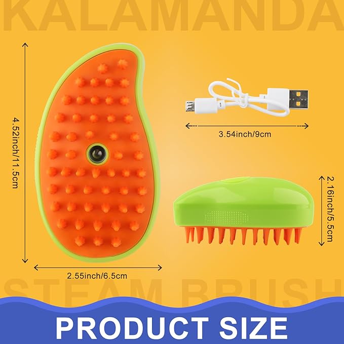 Cat Steam Brush, 3 in 1 Pet Steamy Brush, Silicone Grooming Comb with Steam, Pet Hair Remover Misting Comb for Indoor Cats Dogs(Mango Yellow/Green)-Mewly Pet