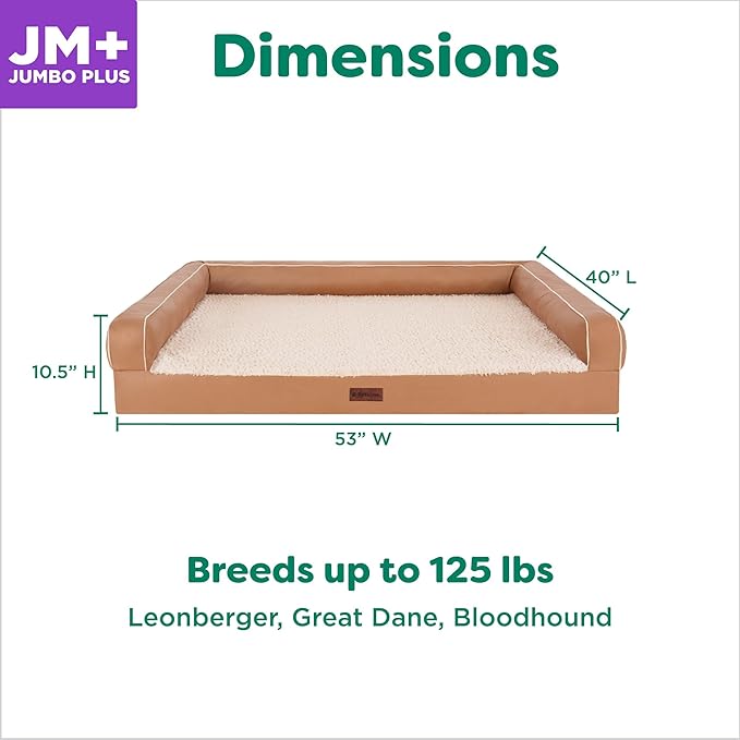 FurHaven Orthopedic Dog Sofa Bed – Memory Foam Couch with Bolsters, Textured Plush & Water-Resistant Cover, Washable Cover, Joint Support - Camel, Jumbo Plus-Mewly Pet