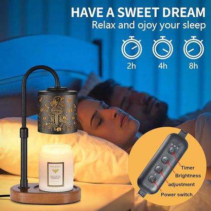 Dimmable Candle Warmer Lamp with Timer Adjustable Height for Scented Jar Candles Electric Candle Wax Melt Warmer for Home Decor Christmas Birthday Gifts for Women Mom(Mushrooms+Bees)
