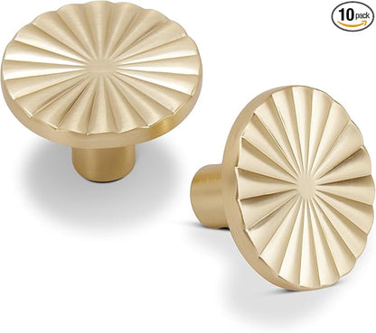 10 Pack Kitchen Cabinet Knobs Round Sunflower Dresser Knob Modern Drawer Hardware Cupboard Handles Furniture Knob for Bathroom Single Hole Knobs for Wardrobe Brushed Gold TYH-BG-K10