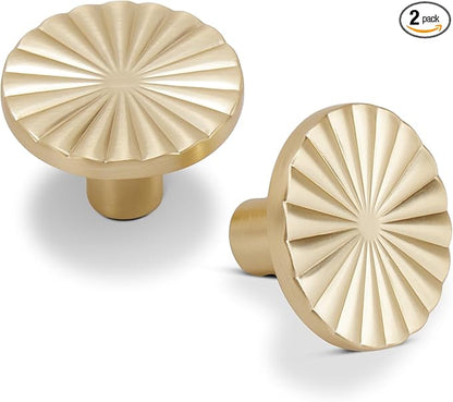 2 Pack Kitchen Cabinet Knobs Round Sunflower Dresser Knob Modern Drawer Hardware Cupboard Handles Furniture Knob for Bathroom Single Hole Knobs for Wardrobe Brushed Gold TYH-BG-K2