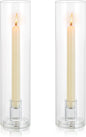 Glass Hurricane Candle Holder: 11.8" Tall Candlestick Holder with Cylinder Windproof Cover Clear Taper Candle Holders for Wedding Party Birthday Christmas Home Decor Set of 2