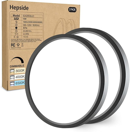hepside 2Pack Dimmable Flush Mount Ceiling Light Fixture Black, 3CCT Selectable 3000/4000/6500K Ceiling Lamp, 7.5INCH 15W 1500LM Low Profile Light for Bedroom, Kitchen, Bathroom, Hallway