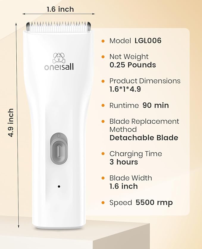 oneisall Pet Clipper for Cat Matted Hair, Pet Shaver for Cats Quiet Pet Clippers Waterproof Cordless Cat Clippers for Matted Hair Long Hair with Storage Bag (White)-Mewly Pet