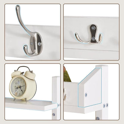 YMYNY 31.5" Coat Rack Wall Mount with Shelf, 4 in 1 Key and Coat Hanger with 12 Metal Hooks, Wall Shelf with Hooks & Mail Holder for Living Room, Bedroom, White, HWS007W-2