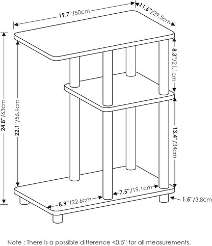 Furinno Turn-N-Tube C-Shape Sofa Side Table, Espresso/Black, Plastic Pole Without Caster