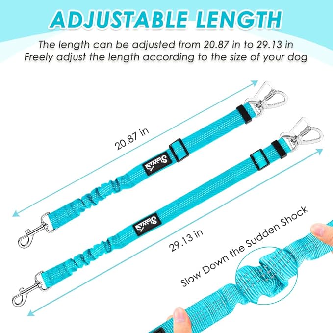 Lukovee Dog Seat Belt for Car, Adjustable Dog Car Harness for Large Medium Small Dogs, Soft Padded & Breathable Mesh Dog Seatbelt with Car Strap and Carabiner(Light Blue Double Clip,X-Small)-Mewly Pet