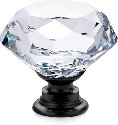 Ravinte 20 Pack Crystal Drawer Knobs - Glass Cabinet Knobs, Diamond Shaped, 30 mm with Black Base