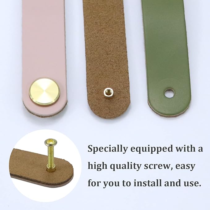 Leather Drawer Pulls and Knobs Soft Cabinet Handles Modern Cabinets Door Knob for Furniture Cupboards Wardrobe Dresser Decorative Handle with Screw 4 Pcs (Fruit Green)