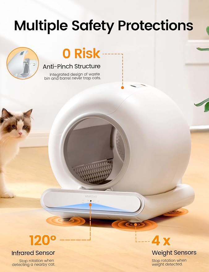 Self Cleaning Cat Litter Box, Ultra-Safe Protection Automatic Cat Litter Box, APP Control/Lower Entry/Large Capacity with 3 Rolls Liners & Mat LELOPETS-Mewly Pet