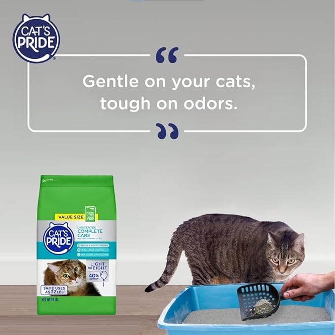 Cat's Pride Premium Lightweight Clumping Litter: Complete Care - Up to 10 Days of Powerful Odor Control - Hypoallergenic - Multi-Cat, Unscented, 18 Pounds-Mewly Pet