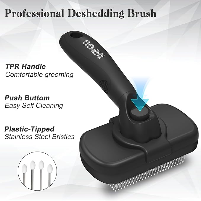 Self Cleaning Shedding Brush - Skin Friendly Grooming Tool for Dogs, Cats, and Puppies, Deshedding and Hair Removal for Long and Short Haired Pets, Black-Mewly Pet