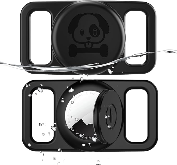 2 Pack Waterproof AirTag Dog Collar Holder Compatible with Apple AirTag, Silicone Hidden Loop Holder for Airtag Tracker, Anti-Lost Dog Collar Air Tag Accessories(Black,Black)-Mewly Pet