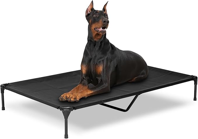 Elevated Dog Bed for Outdoor, XXL Raised Dog Cot Indestructible with Washable Mesh, Cooling Summer Pet Cot Chew Proof for Outside Camping Travel, 59"x36" Black-Mewly Pet