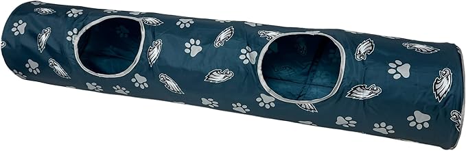 NFL Philadelphia Eagles Cat Tunnel Tube Toy with Plush Football Catnip and Feathers Collapsible Tunnel for Cats to Play, Peek and Hide, Sporty & Fun Cat Tunnel Toy with Team Logo All-Over Design!-Mewly Pet