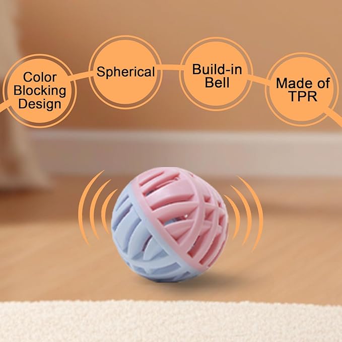 Rubber Cat Toy Balls with Inside Bell, Soft TPR Interactive Cat Ball Toys for Puppy Dogs and Kittens, Colorful Hollow Teeth Grinding Ball Interactive Sound Toy for Indoor Cats, 3 Pcs-Mewly Pet