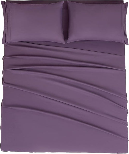 Mejoroom California King Size Sheet Set - Soft Microfiber Bed Sheets,Deep Pocket Fitted Sheet, Breathable, Wrinkle & Fade Resistant - 4 Piece (California King,Purple)