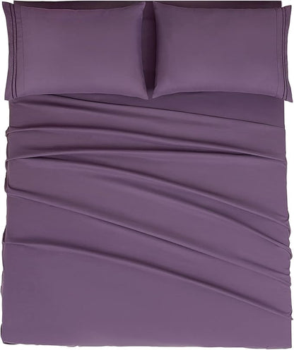 Mejoroom Queen Sheet Set - Hotel Luxury Sheets & Pillowcase Sets - Extra Soft Bed Sheets - Deep Pocket Fitted Sheet, Breathable, Wrinkle & Fade Resistant - 4 Piece (Queen, Purple)