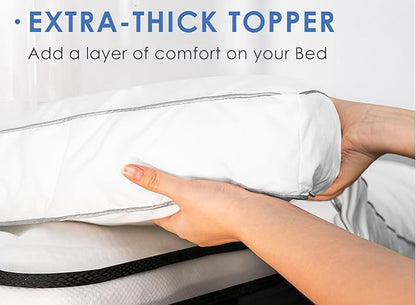Marine Moon Mattress Topper King, Cooling Plush Pillow Top, Extra Thick Hotel Quality Down Alternative Filled, Softest Fluffy Mattress Toppers for Back Pain