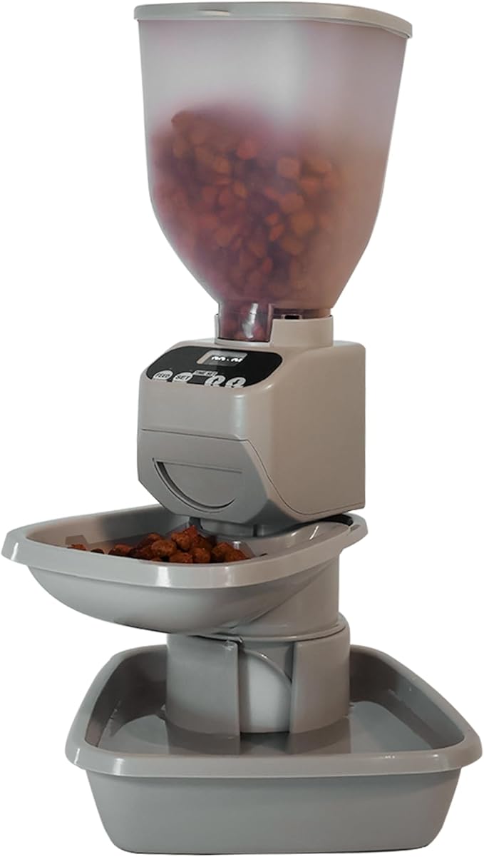 Automatic Dog & Cat Food Feeder with Water Dispenser – Smart Pet Feeder with Portion Control, OLED Display, Anti Jam Design, Battery Operated Dispenser for Small Pets - Taupe-Mewly Pet