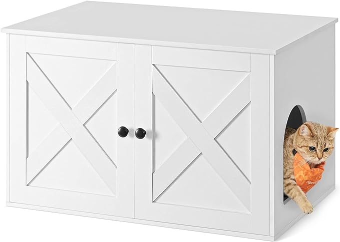 Feandrea Cat Litter Box Enclosure, Litter Box Furniture Hidden with Removable Divider, Indoor Cat House, End Table, 31.5 x 20.9 x 19.7 Inches, White UPCL002W01-Mewly Pet