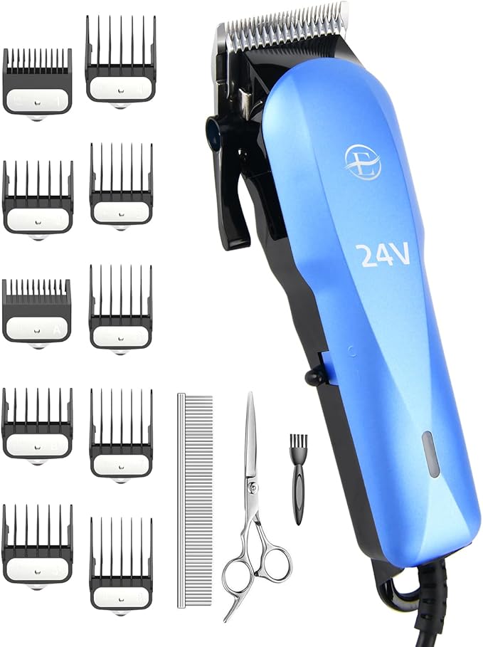 Professional Dog Grooming Clippers Kit, 24V High Power for Thick Coats, Quiet Dog Clippers with 10 Metal Guard Combs & Brush, Ideal Dog Hair Remover for Cats and Pets-Mewly Pet