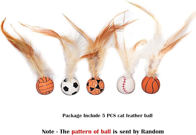 Cat Toy Balls, 5 PCS Colorful Feather Bouncy Balls for Cats No Noise Interactive Kitten Toys Cat Exercise Ball, Safe for Your Kitty (B)-Mewly Pet