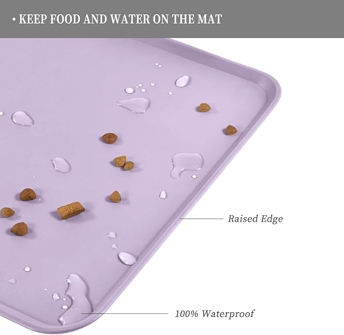Waterproof Pet Feeding Mat with High Raised Edges, Heavier and Thicker Placemats for Cat Dog Water Bowl with BPA Free, Dogs Cats Food Mats for Messy Drinkers to Prevent Spill and Protect Floors-Mewly Pet