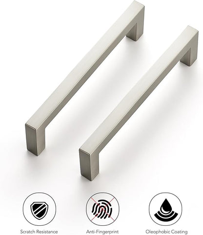 Ravinte 5 Pack Solid 4 Inch Center to Center Slim Square Bar Drawer Handles - Kitchen Cabinet Hardware Brushed Nickel Pulls - Handles for Cabinets and Drawers