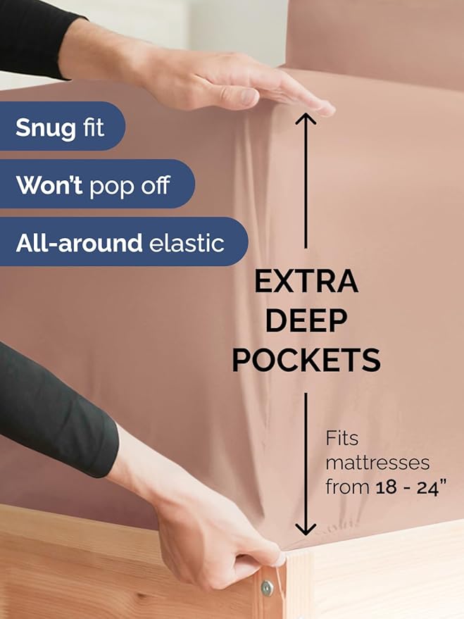 Extra Deep Twin Sheet Set - 4 Piece Breathable and Cooling Sheets - Hotel Luxury Bed Sheets Set - Easy & Secure Fit - Soft, Wrinkle Free and Comfy Sheets Set - Mauve Sheet Set with Extra Deep Pockets