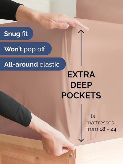 Extra Deep Twin Sheet Set - 4 Piece Breathable and Cooling Sheets - Hotel Luxury Bed Sheets Set - Easy & Secure Fit - Soft, Wrinkle Free and Comfy Sheets Set - Mauve Sheet Set with Extra Deep Pockets