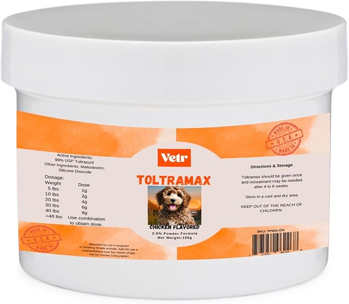 Vetr's Toltramax Toltrazuril Powder for Horses, Dogs, Cats, 100g (2.5%, Chicken)-Mewly Pet