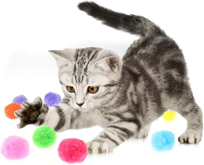 UEETEK 160PCS Cat Toys Assorted Color Soft Cat Toy Balls Kitten Toys Pompon Balls (Mix Color)-Mewly Pet