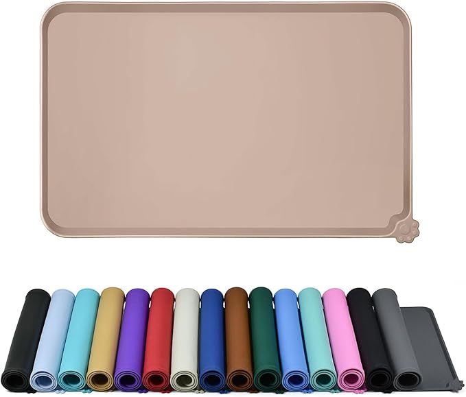 Waterproof Pet Feeding Mat with High Raised Edges, Heavier and Thicker Placemats for Cat Dog Water Bowl with BPA Free, Dogs Cats Food Mats for Messy Drinkers to Prevent Spill and Protect Floors-Mewly Pet