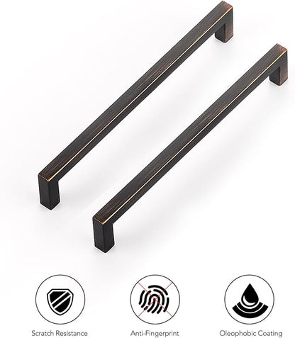 Ravinte 10 Pack Solid Kitchen Cabinet Handles Oil Rubbed Bronze Cabinet Pulls Slim Drawer Pulls with 6-1/4 Inch Hole Center Square Bar Kitchen Cabinet Hardware